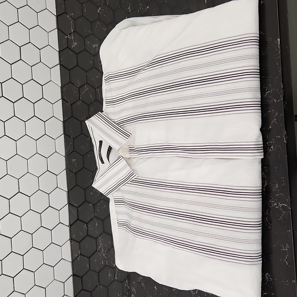🟡 XL Men's Dress Shirt White with Black and Gray Stripes - Picture 1 of 6